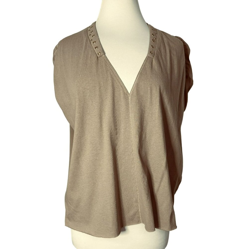 TheKorner Anthropology Silk Blend Pullover Sleeveless Studded V-Neck Top M NWT